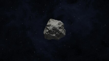 Wall Mural - asteroid in outer space. the lone asteroid flies and slowly rotates on starry sky background. 4k vid