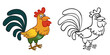 cartoon rooster and coloring on a transparent background