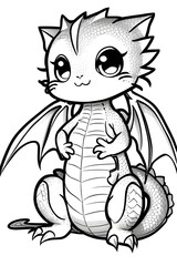 Wall Mural - cute kind dragon, coloring book for children, black and white illustration