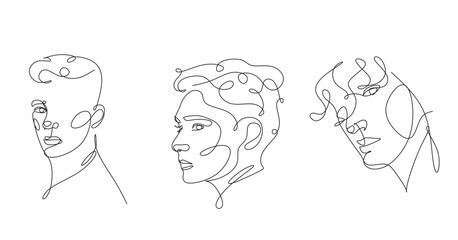 Sticker - Men line art vector. Continuous one line drawing of man portrait. Muscular man body, Hairstyle. Fashionable men's style.	