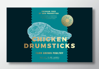 Wall Mural - farm grown chicken abstract vector packaging label design template. modern typography banner, hand d
