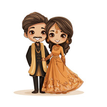 Indian Couple Hand-drawn Comic Illustration. Indian Couple. Vector Doodle Style Cartoon Illustration