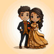 © Aquir - Indian couple hand-drawn comic illustration. Indian couple. Vector doodle style cartoon illustration