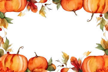 Wall Mural - watercolor autumn frame with pumpkins and vines, leaves and place for text.