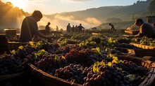Aesthetic Image Of Harvest In A French Vineyard, Generative Ai
