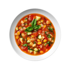 Wall Mural - Minestrone Soup On White Plate, On Isolated Transparent Background, Png. Generative AI