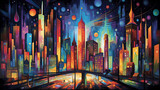 Fototapeta Nowy Jork - A cityscape painted in vibrant hues watercolor illustration - Generative AI.