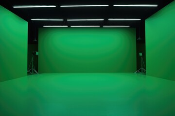 Wall Mural - Blank Canvas: Exploring the Possibilities in an Empty Green Screen Studio Generative ai 