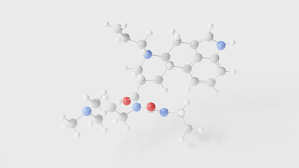 cabergoline molecule 3d, molecular structure, ball and stick model, structural chemical formula dopamine receptor agonists