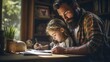 © Rithvik - Close-up of a girl doing homework with her father