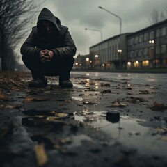 depression in the dark autumn street