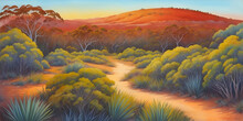 Australian Bush Painted Landscape. AI Generated Illustration