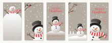 Christmas Background With Snowman And Snowflakes. New Year Illustration. Christmas Template For Social Media.