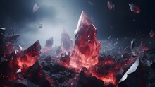 Abstract Background With Purple And Red Crystals. Magical Dark Illustration. Generative AI.