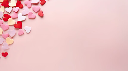 Wall Mural - Red and pink hearts on the pastel pink background, Valentine's day background
