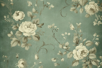  Vintage background, floral illustration. Old paper texture. Ai generated