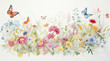 © Venka - A pastel watercolor drawing of small colorful flowers and butterflies