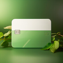 Green Card. Credit Card Template With Space For Text. Renewable Energy, Ecological And Green Energy Design. Copy Space