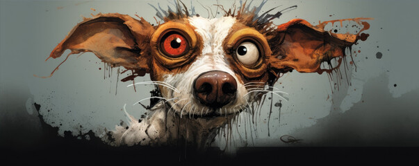 Wall Mural - Hyper realistic crazy dog face character or portrait.