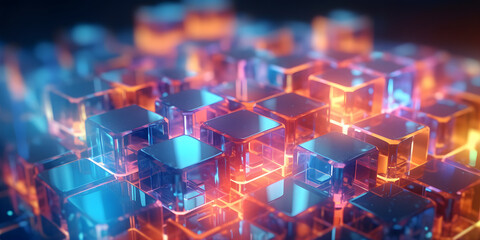 Wall Mural - Futuristic cyberspace background, 3d style of data processing. Futuristic technology. Colorful cubes.