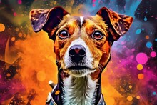 Portrait Of A Jack Russell Terrier Dog Created With Bright Paint Splatters. Generative AI