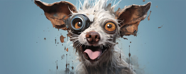 Wall Mural - Hyper realistic crazy dog face character or portrait.