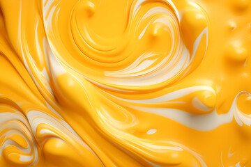 Wall Mural - a close-up on melted cheese sauce or dressing with swirls and spreads filling the frame, selective focus