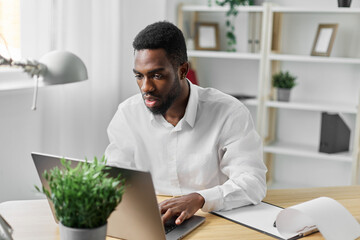 student man laptop african web online office computer freelancer education american job
