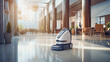 modern cleaning and vacuuming robot in a business building, generative midjourney ai