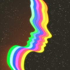 Canvas Print - Woman face outline. LGBT rainbow. Abstract human silhouette in space