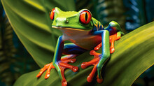 Red-eyed Tree Frog, Agalychnis Callidryas, Animal With Big Red Eyes, In The Nature Habitat, Costa Rica. Frog In The Nature,Generative Ai