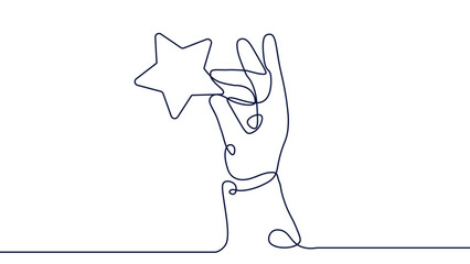 Hand holding star continuous line concept