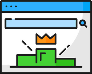 Leinwandbilder - Ranking Web audit icon of vector SEO analysis. Website page with winner podium and gold crown on top first place color line symbol of search engine optimization ranking and web marketing research