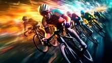 Cyclist Athletes Riding A Race At High Speed. Generative Ai