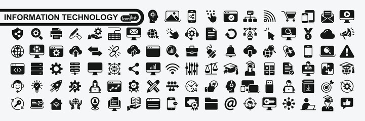 information technology icon set with it network system, global internet, data center, communication,