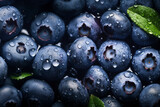 Fototapeta Storczyk - Blueberry background decorated with shiny water droplets. Illustration, AI generation.