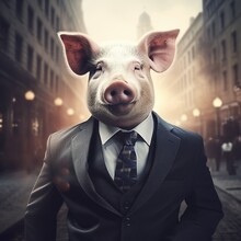 Portrait Of A Pig Dressed In A Formal Business Suit