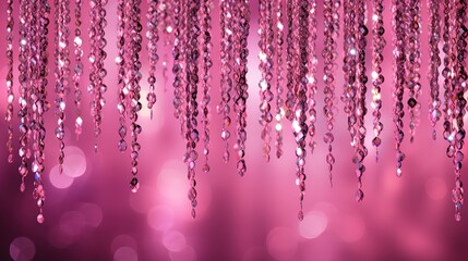 Image of pink shiny drops on a pink background, in a luxurious drapery. Generative AI