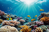 Fototapeta Do akwarium - Underwater coral reef landscape with colorful fish.