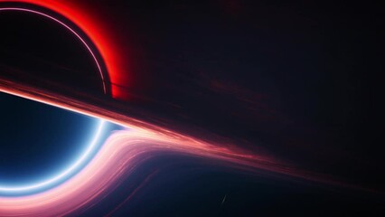 Wall Mural - Supermassive singularity in outer cosmos. Interstellar black hole with gravitational forces warping space. Concept 3d animation tracking dolly close shot. Close-up of event horizon and accretion disk.