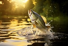 A Fish Jumps And Splashes In A Lake Or Pond. Fishing Concept. Background With Selective Focus. AI Generated