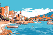 Doodle Inspired French Riviera, Cartoon Sticker, Sketch, Vector, Illustration