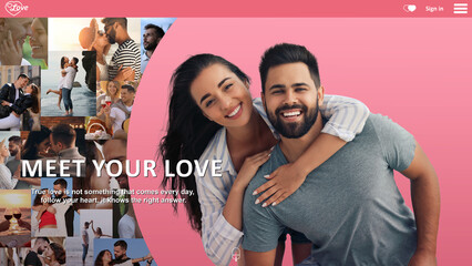 Canvas Print - Design of interface for online dating site. Home page with photos of happy couples