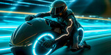 Fototapeta  - Futuristic Motorcyclist in Sci-Fi Film - generative ai