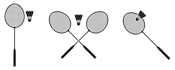 Wall Mural - crossed badminton racquets and shuttelecock icon logo isolated on white background