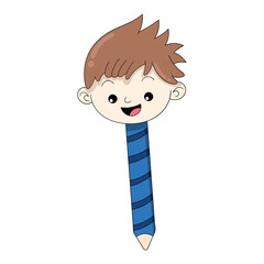 Wall Mural - cute stationery pencil with boy head