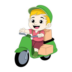 Wall Mural - delivery boy to your house carrying your order package