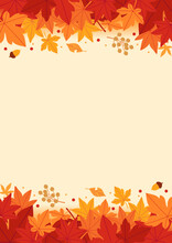 Background Material Designed With Autumn Leaves And Nuts