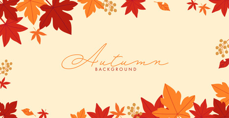 Wall Mural - background material designed with autumn leaves and nuts