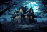 Fototapeta Do pokoju - Generative AI.
anime style horror background, old witch house